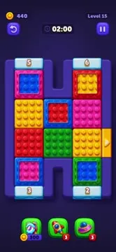 Block Out! Level 15 - red, yellow blocks in vertical stacked blocks layout - Easy difficulty puzzle